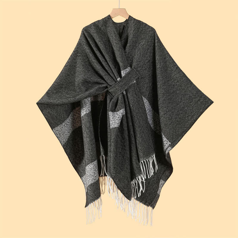 Buddha Stones Fall Winter Boho Striped Tassel Buckle Design Cozy Shawl - image 9