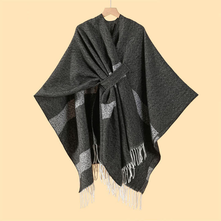 Buddha Stones Fall Winter Boho Striped Tassel Buckle Design Cozy Shawl - image 9