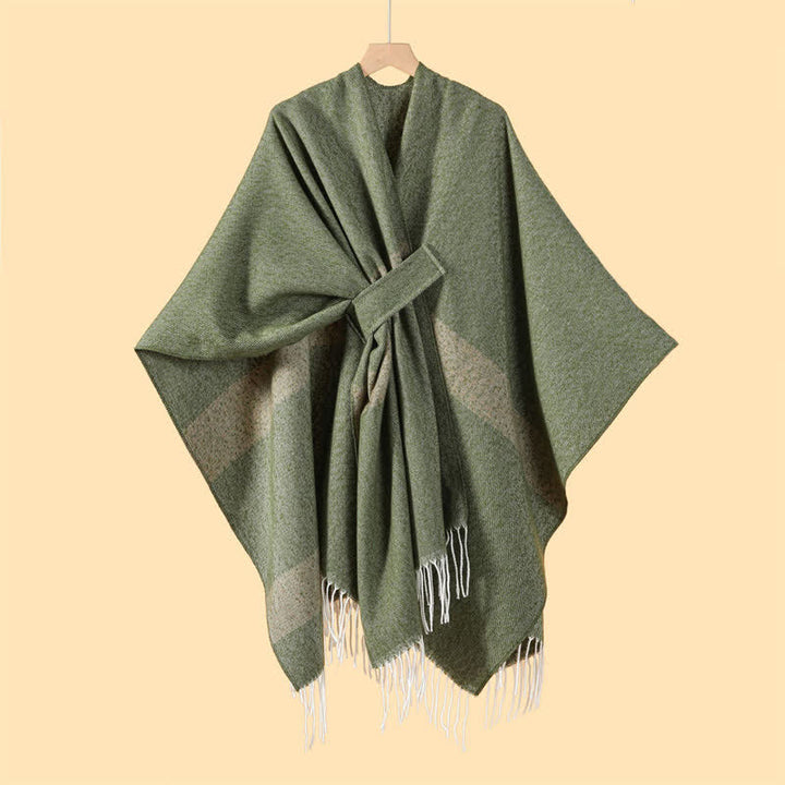 Buddha Stones Fall Winter Boho Striped Tassel Buckle Design Cozy Shawl - image 21