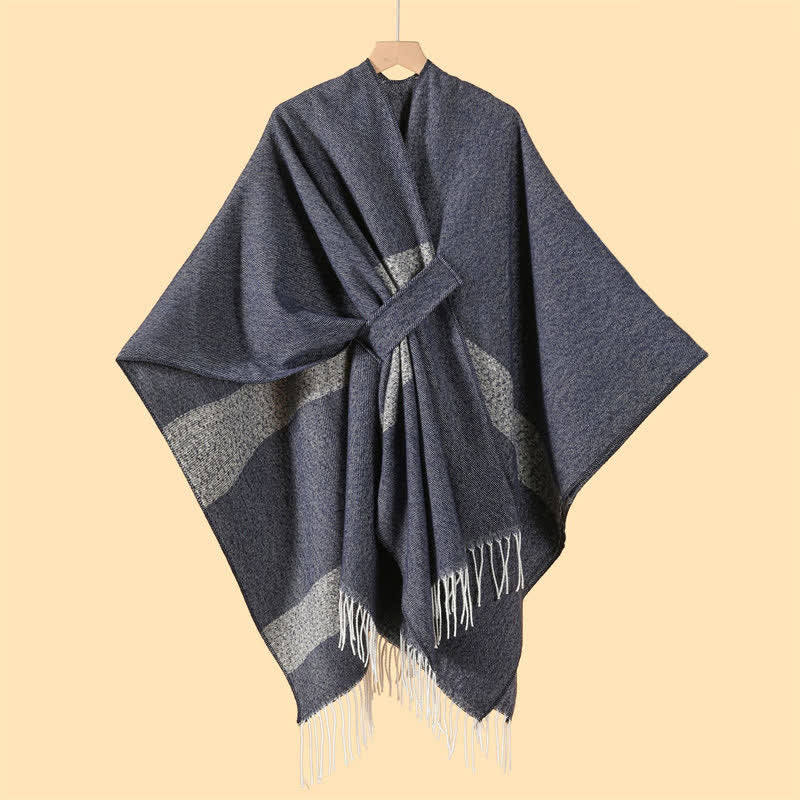 Buddha Stones Fall Winter Boho Striped Tassel Buckle Design Cozy Shawl - image 15