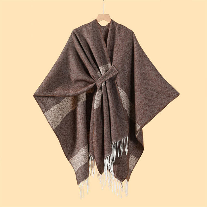 Buddha Stones Fall Winter Boho Striped Tassel Buckle Design Cozy Shawl - Sienna - 130x150cm - image 3