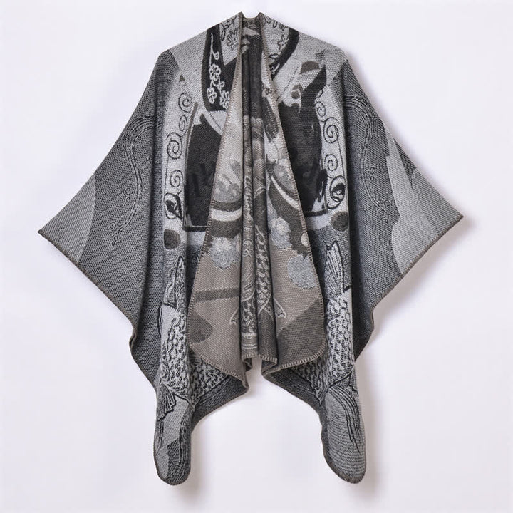 Buddha Stones Fall Winter Koi Fish Clouds Oriental Draped Soft Shawl - DimGray - 130x150cm - image 10
