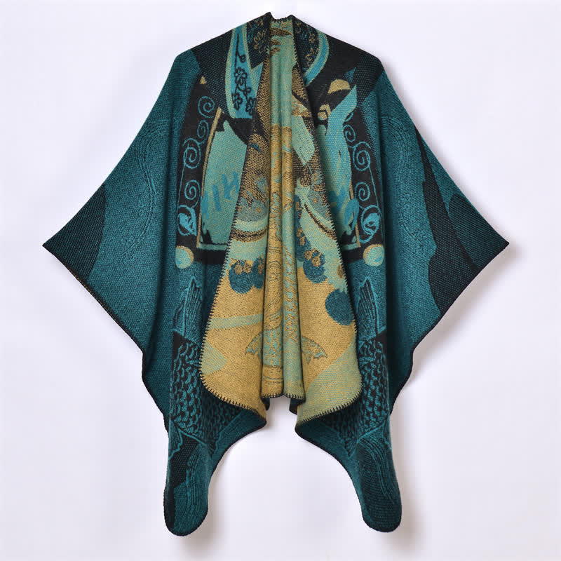Buddha Stones Fall Winter Koi Fish Clouds Oriental Draped Soft Shawl - CadetBlue - 130x150cm - image 27