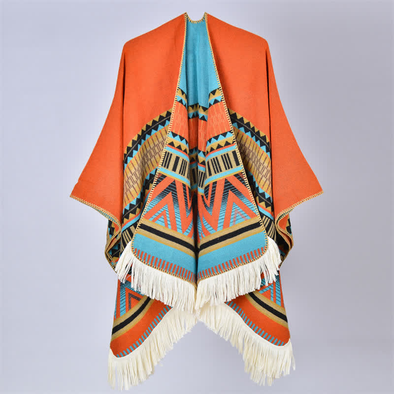 Buddha Stones Fall Winter Boho Geometric Floral Pattern Tassel Shawl - image 1