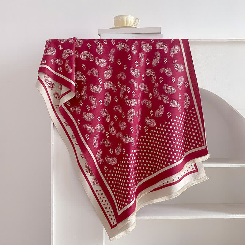 Buddha Stones Spring Fall Vintage Paisley Polka Dot Pattern Shawl - Crimson - 185*65CM - image 8