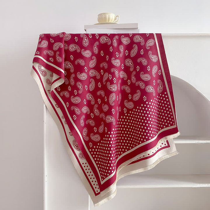 Buddha Stones Spring Fall Vintage Paisley Polka Dot Pattern Shawl - Crimson - 185*65CM - image 8