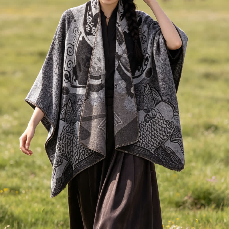 Buddha Stones Fall Winter Koi Fish Clouds Oriental Draped Soft Shawl - image 13