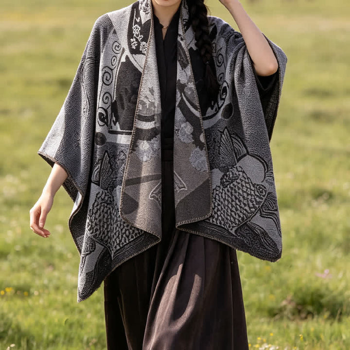 Buddha Stones Fall Winter Koi Fish Clouds Oriental Draped Soft Shawl - image 13