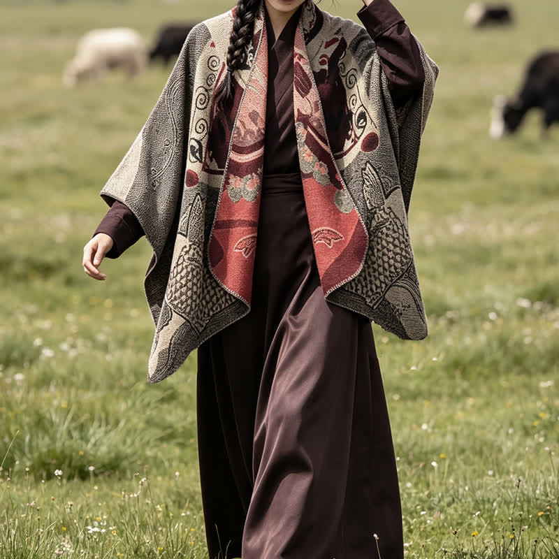Buddha Stones Fall Winter Koi Fish Clouds Oriental Draped Soft Shawl - image 18