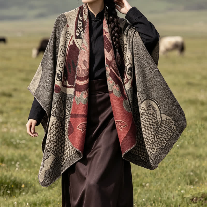 Buddha Stones Fall Winter Koi Fish Clouds Oriental Draped Soft Shawl - image 16