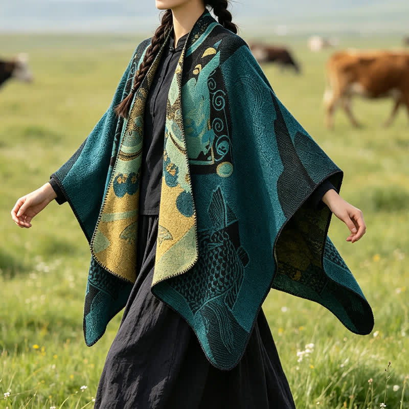 Buddha Stones Fall Winter Koi Fish Clouds Oriental Draped Soft Shawl - image 31