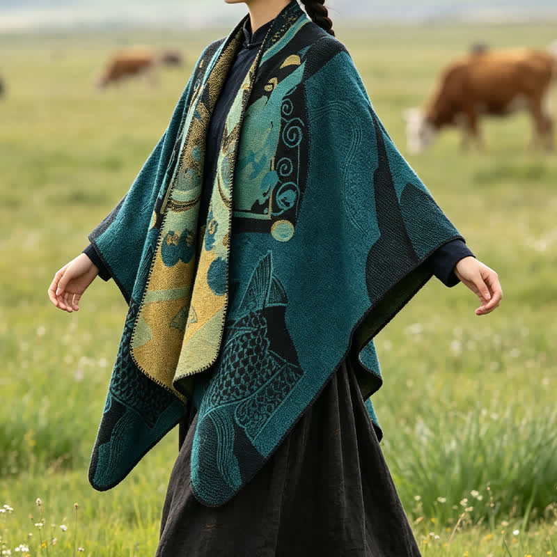 Buddha Stones Fall Winter Koi Fish Clouds Oriental Draped Soft Shawl - image 29
