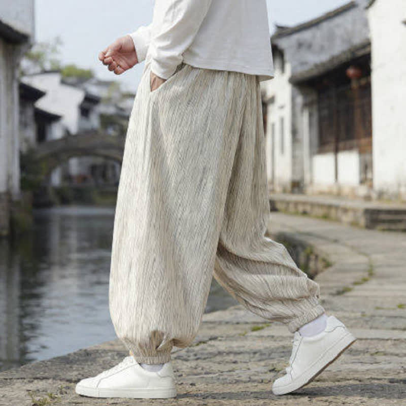 Buddha Stones Spring Fall Casual Vintage Drawstring Solid Ankle Pants Men's Harem Pants With Pockets - image 26