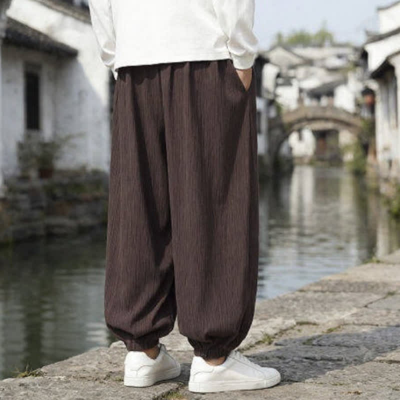 Buddha Stones Spring Fall Casual Vintage Drawstring Solid Ankle Pants Men's Harem Pants With Pockets - image 30