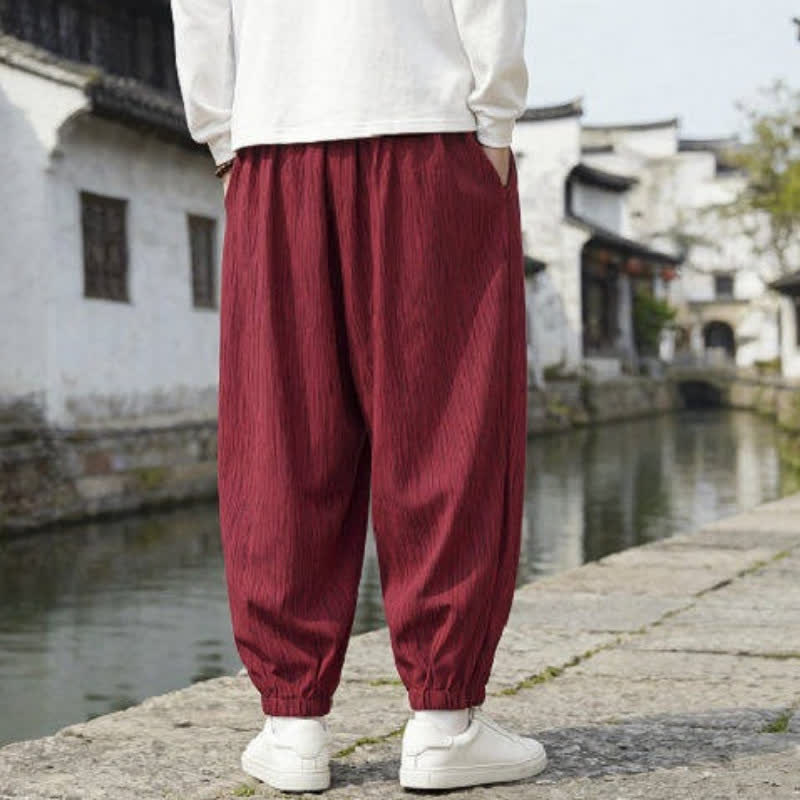 Buddha Stones Spring Fall Casual Vintage Drawstring Solid Ankle Pants Men's Harem Pants With Pockets - image 18