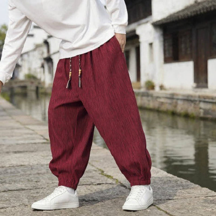 Buddha Stones Spring Fall Casual Vintage Drawstring Solid Ankle Pants Men's Harem Pants With Pockets - image 20