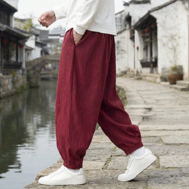 Buddha Stones Spring Fall Casual Vintage Drawstring Solid Ankle Pants Men's Harem Pants With Pockets - image 17