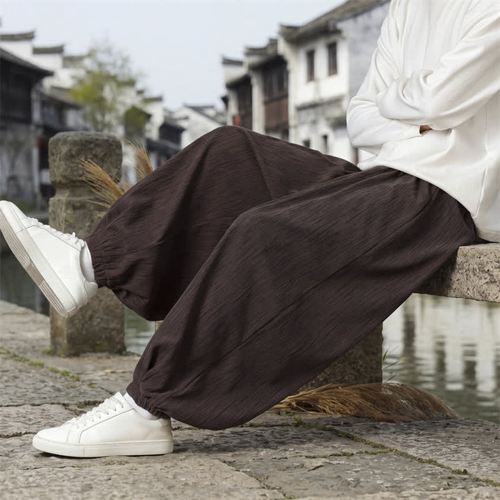 Buddha Stones Spring Fall Casual Vintage Drawstring Solid Ankle Pants Men's Harem Pants With Pockets - image 6