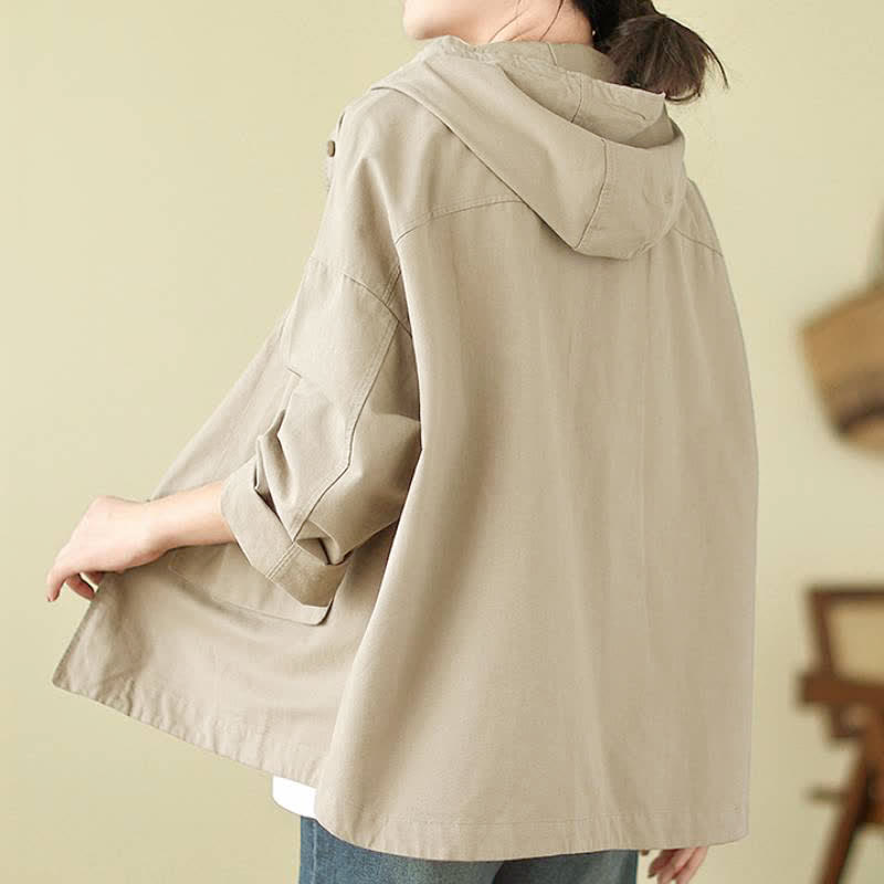 Buddha Stones Fall Casual Minimalist Drawstring Solid Women's Jacket With Pocket - image 2