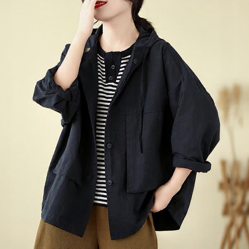 Buddha Stones Fall Casual Minimalist Drawstring Solid Women's Jacket With Pocket - image 10