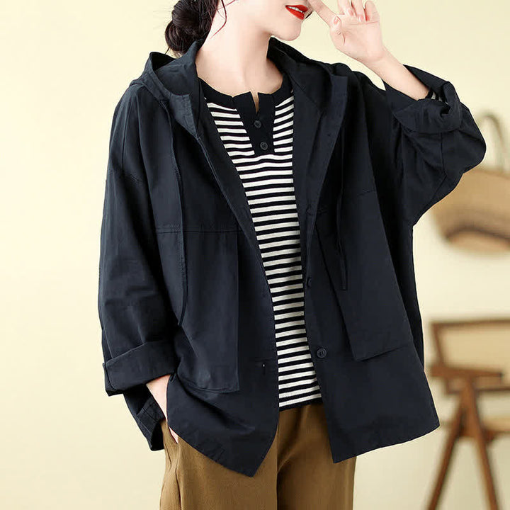 Buddha Stones Fall Casual Minimalist Drawstring Solid Women's Jacket With Pocket - image 12