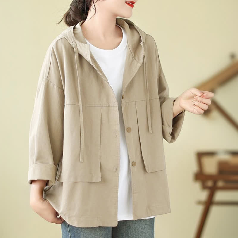 Buddha Stones Fall Casual Minimalist Drawstring Solid Women's Jacket With Pocket - image 3