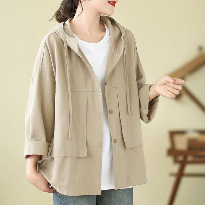 Buddha Stones Fall Casual Minimalist Drawstring Solid Women's Jacket With Pocket - image 3