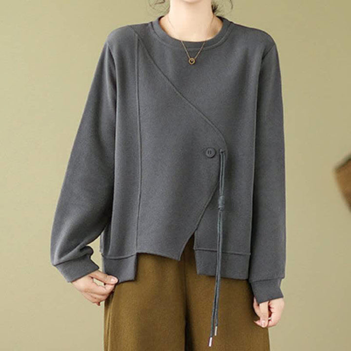 Buddha Stones Fall Winter Minimalist Crew Neck Drawstring Solid Women's Knitwear - image 14