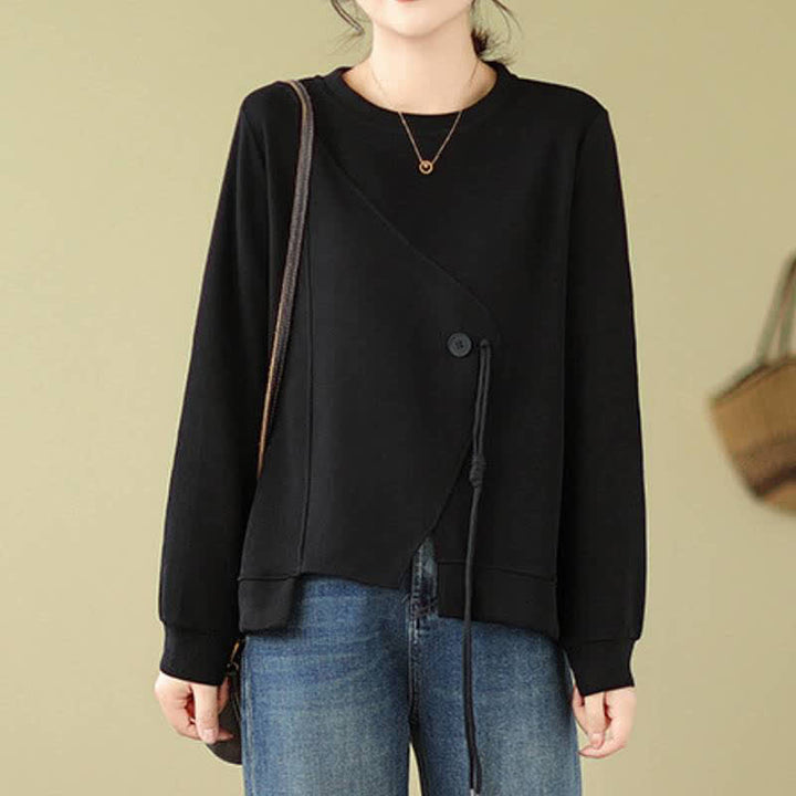 Buddha Stones Fall Winter Minimalist Crew Neck Drawstring Solid Women's Knitwear - Black - US12, UK/AU16, EU44 (2XL) - image 8