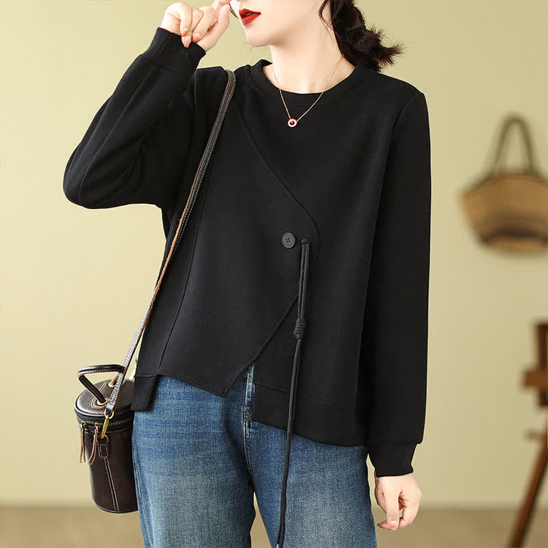 Buddha Stones Fall Winter Minimalist Crew Neck Drawstring Solid Women's Knitwear - image 11