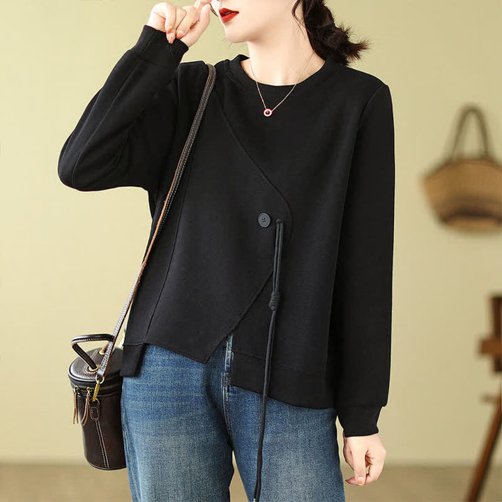 Buddha Stones Fall Winter Minimalist Crew Neck Drawstring Solid Women's Knitwear - image 11