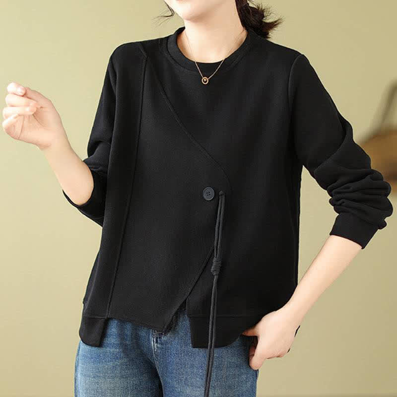 Buddha Stones Fall Winter Minimalist Crew Neck Drawstring Solid Women's Knitwear - image 9
