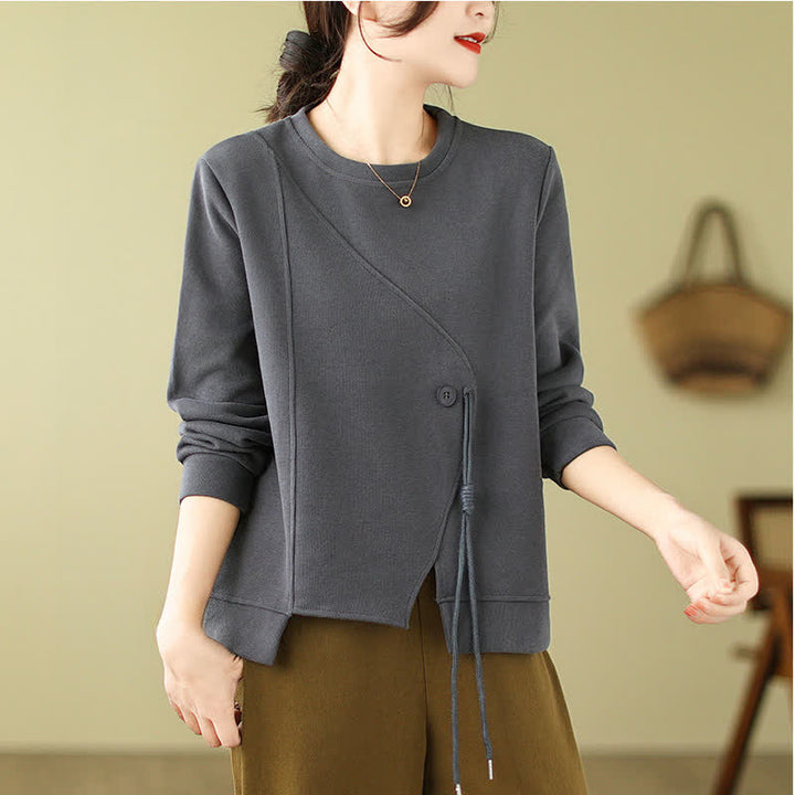 Buddha Stones Fall Winter Minimalist Crew Neck Drawstring Solid Women's Knitwear - SlateGray - US12, UK/AU16, EU44 (2XL) - image 13