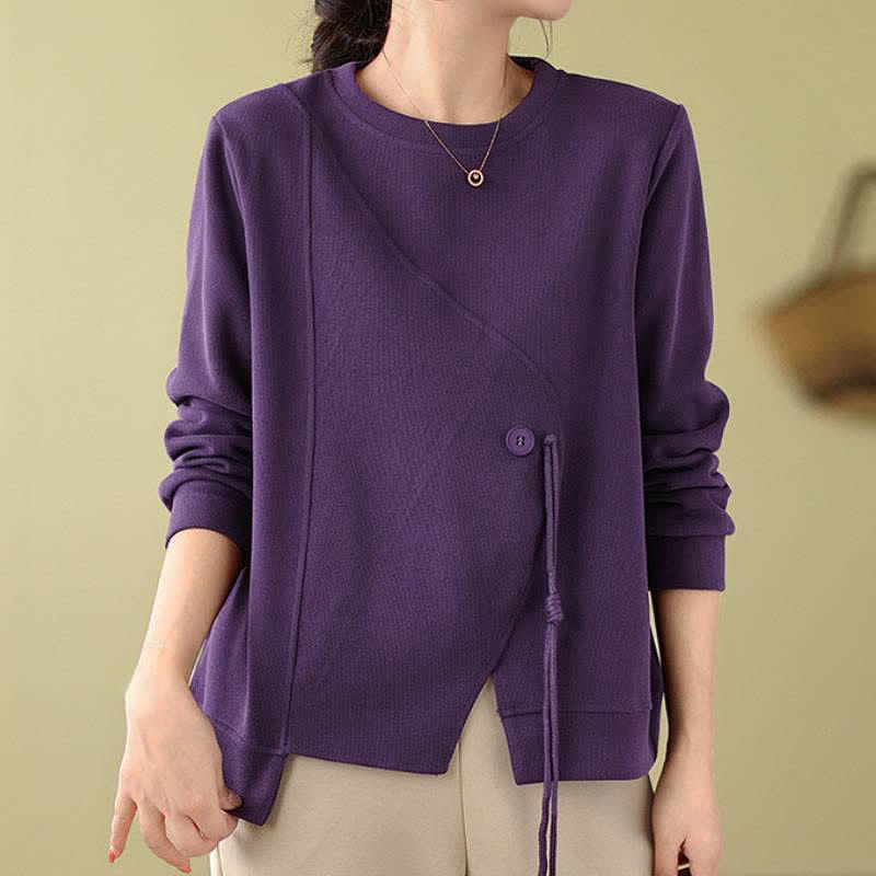Buddha Stones Fall Winter Minimalist Crew Neck Drawstring Solid Women's Knitwear - RebeccaPurple - US12, UK/AU16, EU44 (2XL) - image 0