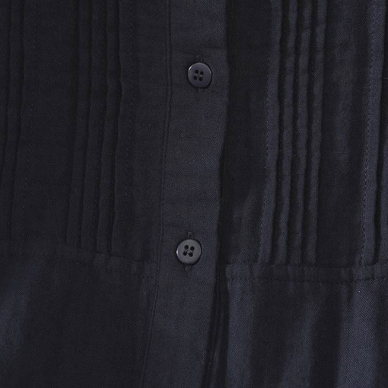 Buddha Stones Fall Vintage Elegant Button-Up Pleats Solid Cotton Women's Long Sleeve Shirts - image 6