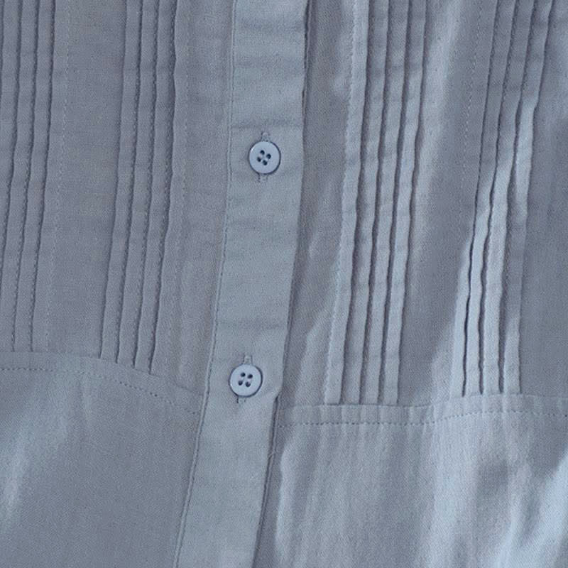 Buddha Stones Fall Vintage Elegant Button-Up Pleats Solid Cotton Women's Long Sleeve Shirts - image 2