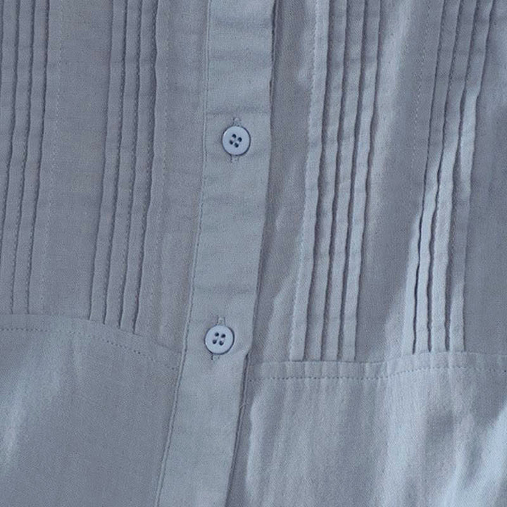 Buddha Stones Fall Vintage Elegant Button-Up Pleats Solid Cotton Women's Long Sleeve Shirts - image 2