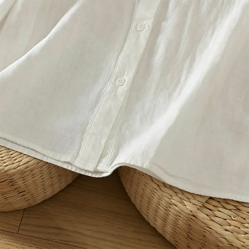 Buddha Stones Fall Vintage Elegant Button-Up Pleats Solid Cotton Women's Long Sleeve Shirts - image 14