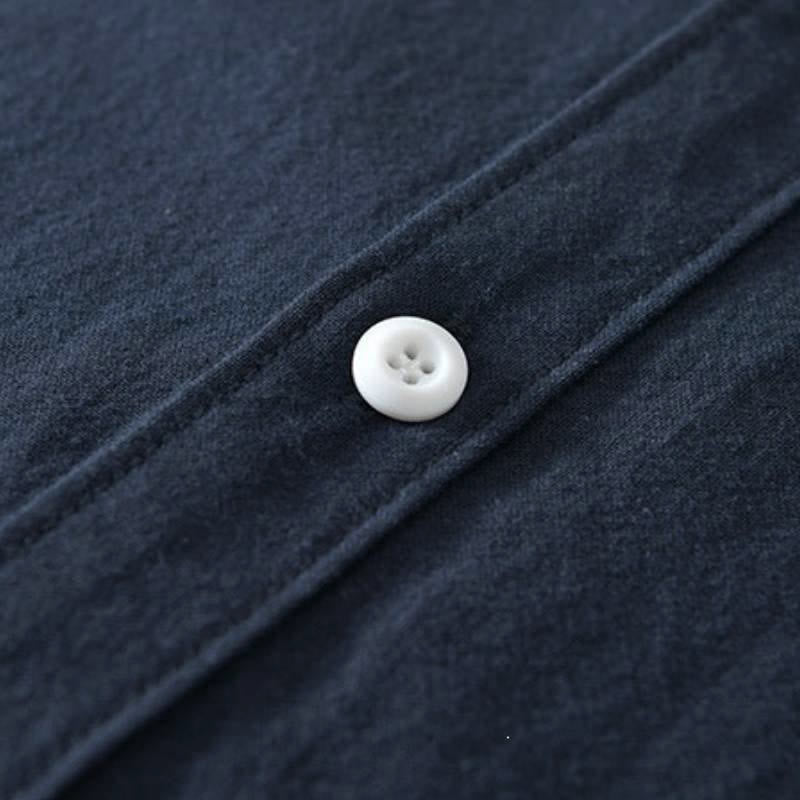 Buddha Stones Spring Casual Minimalist Button-Up Solid Cotton Men's Long Sleeve Shirts - image 8