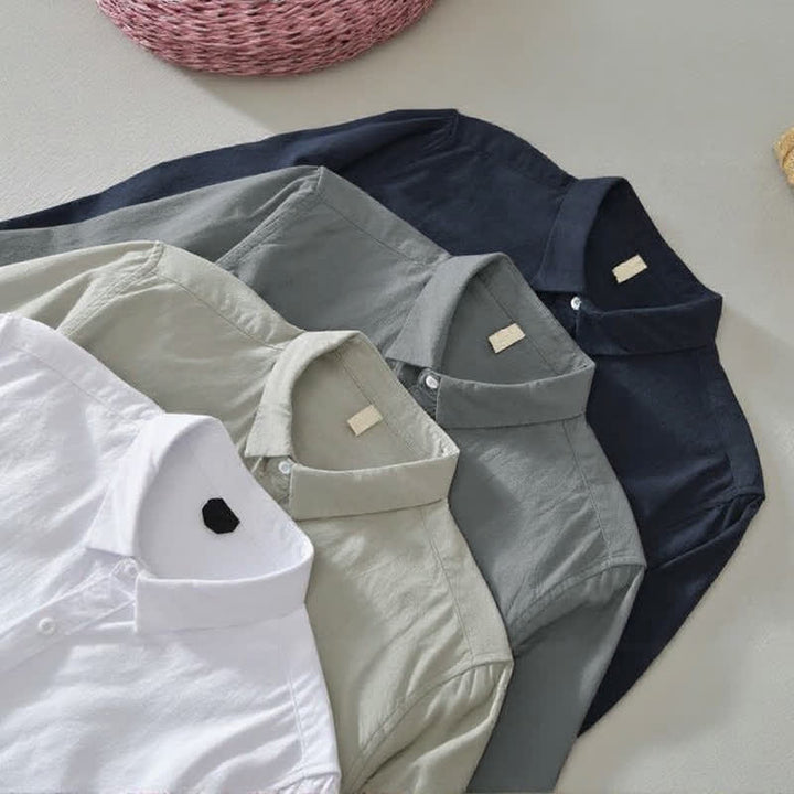 Buddha Stones Spring Casual Minimalist Button-Up Solid Cotton Men's Long Sleeve Shirts - image 25