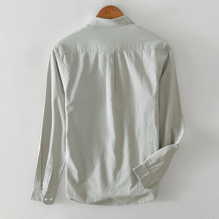 Buddha Stones Spring Casual Minimalist Button-Up Solid Cotton Men's Long Sleeve Shirts - image 12