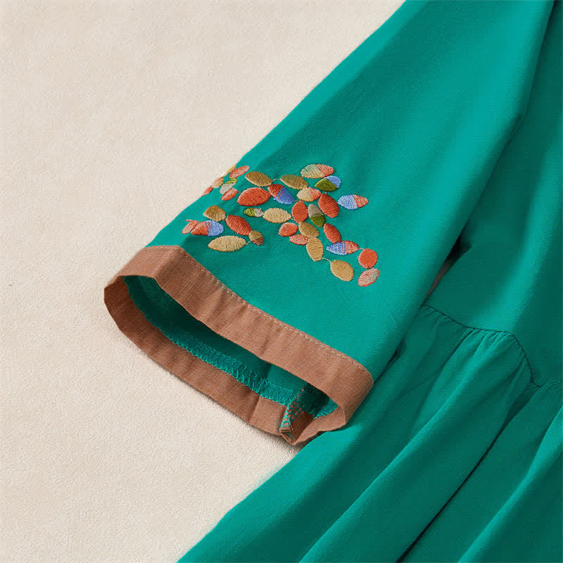 Buddha Stones Spring Ethnic Embroidery Half Sleeve Women's Midi Dress - image 17