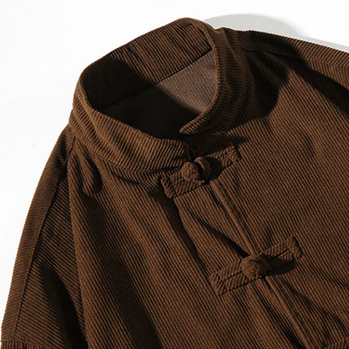 Buddha Stones Fall Winter Casual Tang Style Frog Button Solid Cotton Men's Jacket - image 11