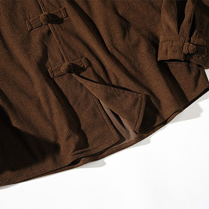 Buddha Stones Fall Winter Casual Tang Style Frog Button Solid Cotton Men's Jacket - image 13