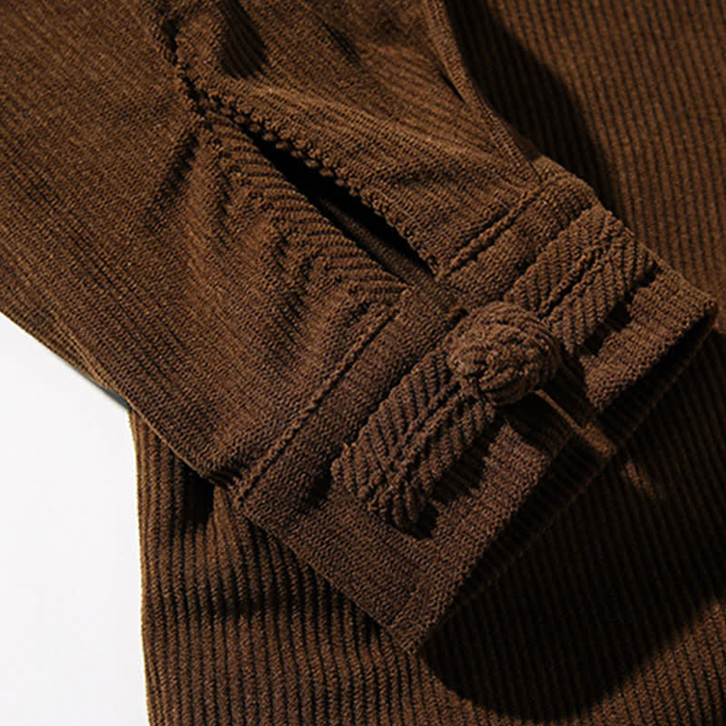 Buddha Stones Fall Winter Casual Tang Style Frog Button Solid Cotton Men's Jacket - image 14