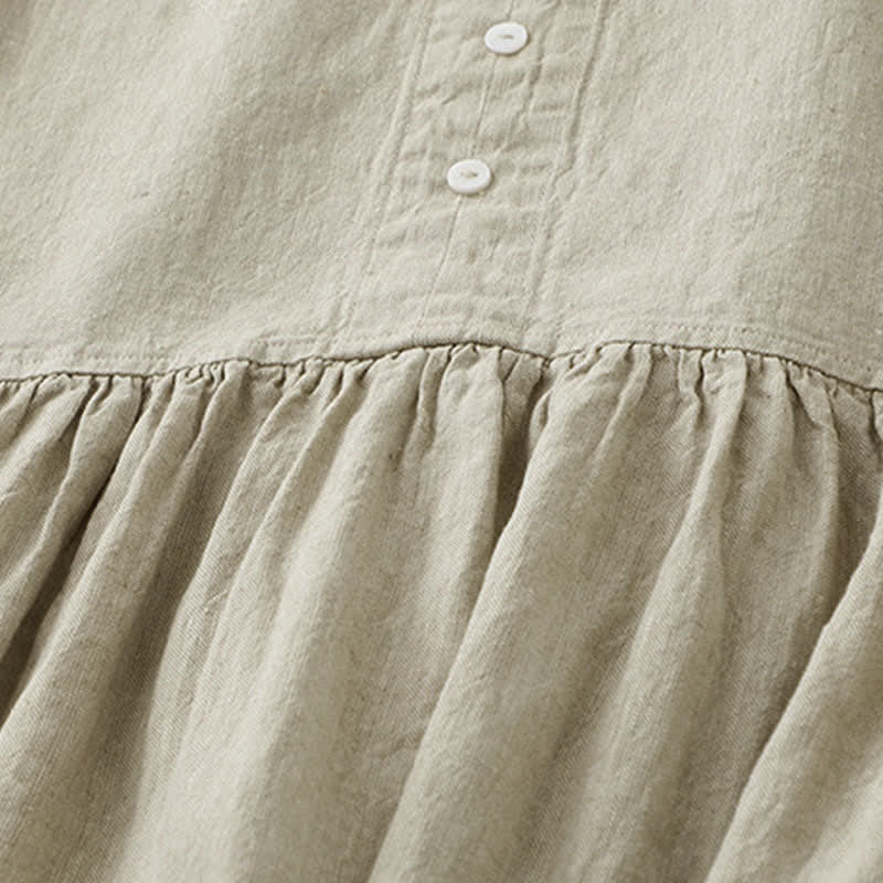 Buddha Stones Daily Casual Pure Color V-Neck Simple Buttons Design Sleeveless Midi Dress - image 4