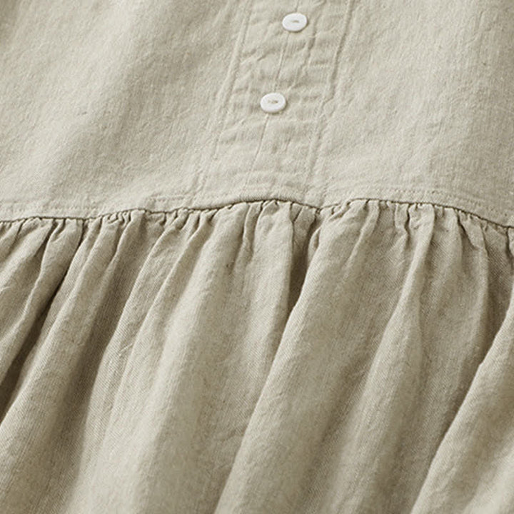 Buddha Stones Daily Casual Pure Color V-Neck Simple Buttons Design Sleeveless Midi Dress - image 4