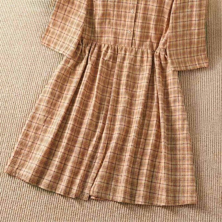 Buddha Stones Summer Casual Vintage Plaid Women's Three-Quarter Sleeve Dress With Pocket - image 9