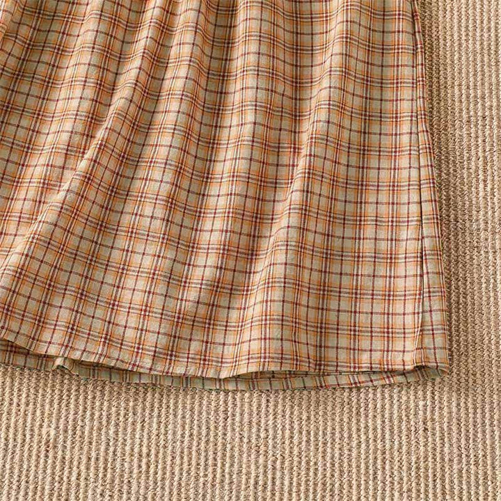 Buddha Stones Summer Casual Vintage Plaid Women's Three-Quarter Sleeve Dress With Pocket - image 12