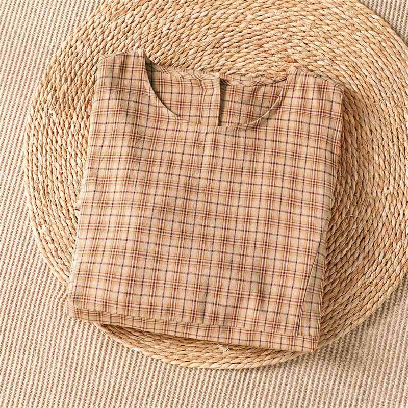 Buddha Stones Summer Casual Vintage Plaid Women's Three-Quarter Sleeve Dress With Pocket - image 3